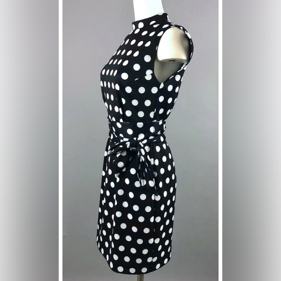 Alexia Admor Bella Polka Dot Sheath Dress Cap Sleeve Belted XS Navy White - Picture 3 of 8